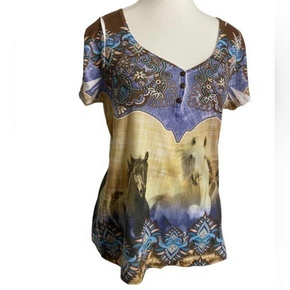 Live & Let Live Y2K Western Short Sleeve Top with Horses